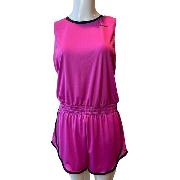 Nike Women Performance Running Romper SU190901LMS Smocked Waist Pink Size Small - Picture 2 of 6